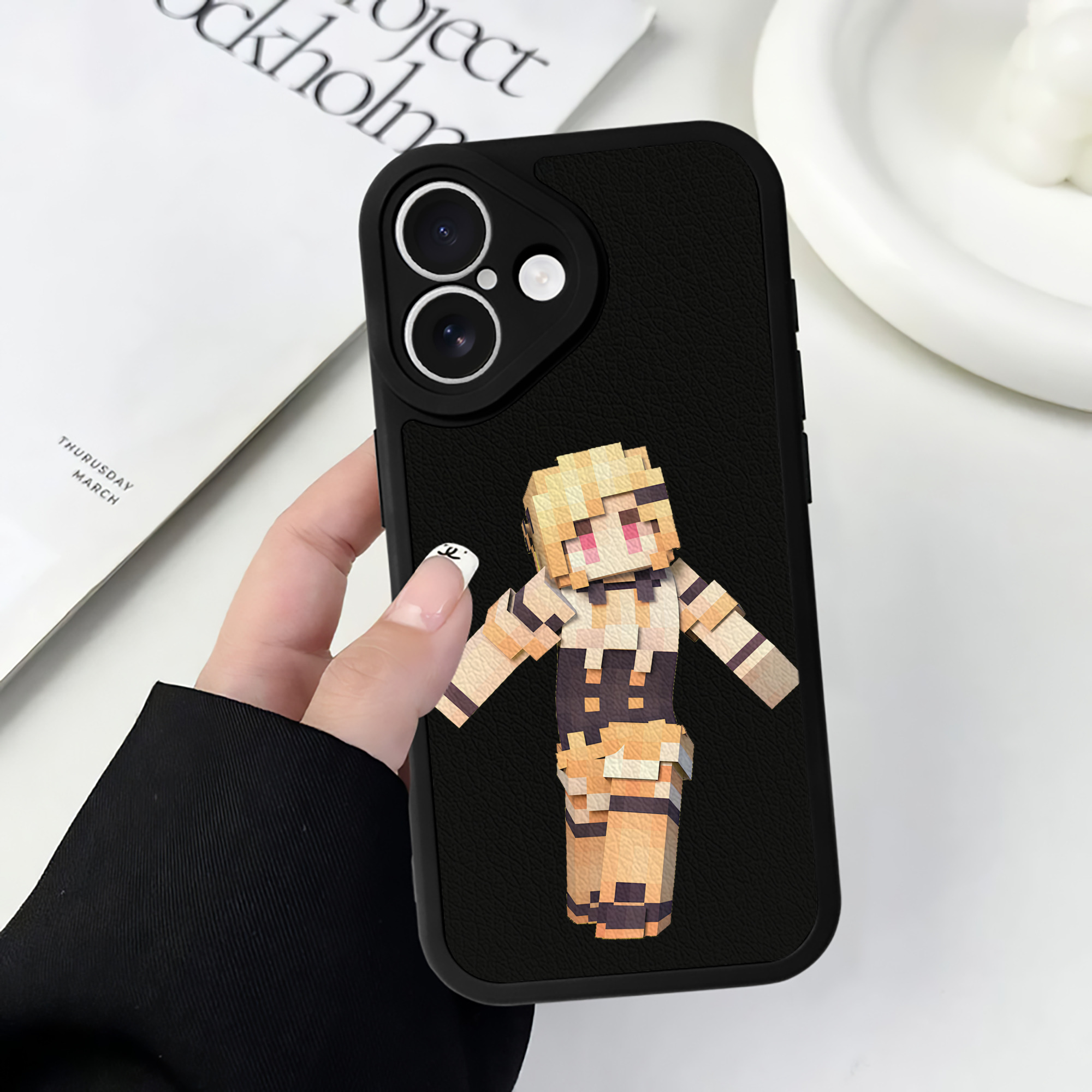 （画像用） マインクラフト ブロックの世界 Minecraft MC Block world 【iPhone 16シリーズ対応】シリコンスマホケース（レザー調） 材質：シリコン